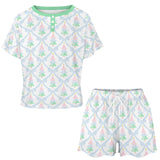 Pastel Christmas Tree Women's Short Pajama Set | Soft Lounge & Sleep Set