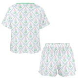 Pastel Christmas Tree Women's Short Pajama Set | Soft Lounge & Sleep Set