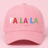 FA LA LA Embroidered Pink Cotton Baseball Cap | Women's Christmas Duckbill Hat