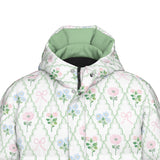 Women's Floral Long Down Puffer Coat | Pink & Mint Winter Jacket