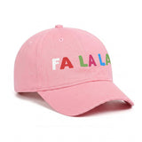 FA LA LA Embroidered Pink Cotton Baseball Cap | Women's Christmas Duckbill Hat