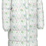 Women's Floral Long Down Puffer Coat | Pink & Mint Winter Jacket