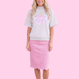 Pink Floral Pumpkin Mock Neck Sweatshirt | PREORDER