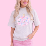 Pink Floral Pumpkin Mock Neck Sweatshirt | PREORDER