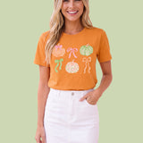 Pastel Pumpkin & Bow Graphic Tee | 100% Cotton Fall T-Shirt