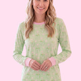 Green Polka Dot Pumpkin Cotton Pajama Set | Women's Long Sleeve Lounge Set