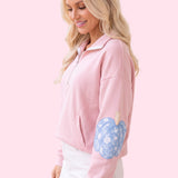 Pumpkin Chinoiserie Elbow Patch Half-Zip Sweatshirt