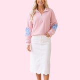 Pumpkin Chinoiserie Elbow Patch Half-Zip Sweatshirt