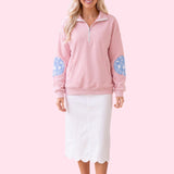 Pumpkin Chinoiserie Elbow Patch Half-Zip Sweatshirt