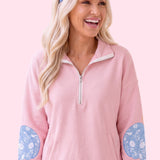 Pumpkin Chinoiserie Elbow Patch Half-Zip Sweatshirt