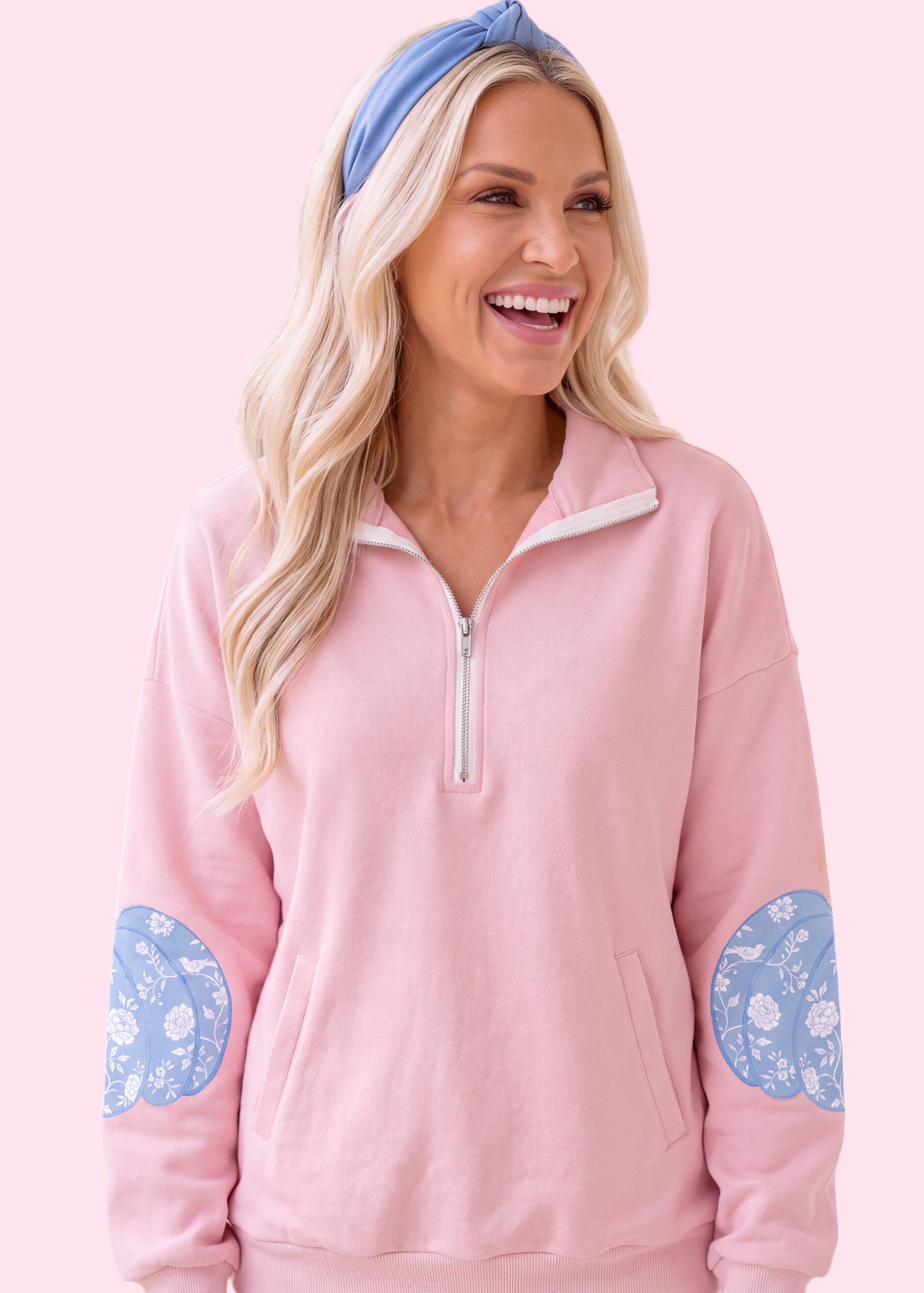 Pumpkin Chinoiserie Elbow Patch Half-Zip Sweatshirt