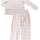 Pumpkin Bow Women's V-Neck Long Sleeve Pajama Set | Soft Faux Cotton Lounge Set with Pockets