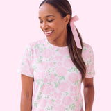 Pink Rose & Bow Floral Cotton T-Shirt | 190GSM Cotton