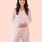 Pumpkin Bow Women's V-Neck Long Sleeve Pajama Set | Soft Faux Cotton Lounge Set with Pockets