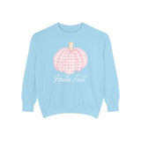 Hello Fall Pink Gingham Pumpkin Garment-Dyed Sweatshirt | Cozy Autumn Pullover