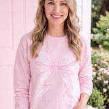 Blush Pink Vintage Bow Fleece Crewneck Sweatshirt