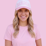 Mama Floral Snapback Hat | Pink & White Adjustable Curved Brim Baseball Cap