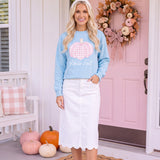 Hello Fall Pink Gingham Pumpkin Garment-Dyed Sweatshirt | Cozy Autumn Pullover