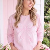 Blush Pink Vintage Bow Fleece Crewneck Sweatshirt
