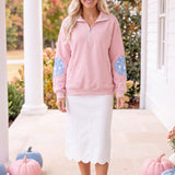 Pumpkin Chinoiserie Elbow Patch Half-Zip Sweatshirt