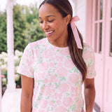 Pink Rose & Bow Floral Cotton T-Shirt | 190GSM Cotton