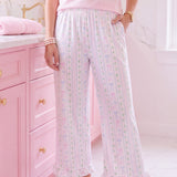 Pink Bow & Floral Ruffle Pajama Pants | Soft Lounge Pants | Feminine Sleepwear | Cozy Women's PJ Bottoms