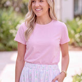 Pastel Bow & Tulip High-Waisted Pleated Midi Skirt with Pockets