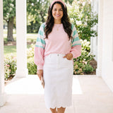 Pastel Patchwork Colorblock Raglan Pullover | Pink & Mint Striped Balloon Sleeve Top