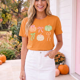 Pastel Pumpkin & Bow Graphic Tee | 100% Cotton Fall T-Shirt