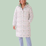 Women's Floral Long Down Puffer Coat | Pink & Mint Winter Jacket