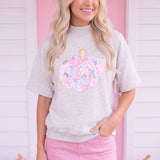 Pink Floral Pumpkin Mock Neck Sweatshirt | PREORDER
