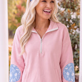 Pumpkin Chinoiserie Elbow Patch Half-Zip Sweatshirt