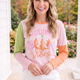 Autumn Vibes Colorblock Long Sleeve Tee | 100% Cotton Women's Fall Shirt