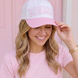 Mama Floral Snapback Hat | Pink & White Adjustable Curved Brim Baseball Cap