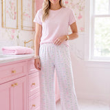 Pink Bow & Floral Ruffle Pajama Pants | Soft Lounge Pants | Feminine Sleepwear | Cozy Women's PJ Bottoms