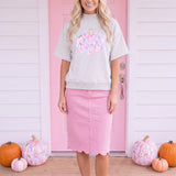 Pink Floral Pumpkin Mock Neck Sweatshirt | PREORDER