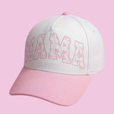 Mama Floral Snapback Hat | Pink & White Adjustable Curved Brim Baseball Cap