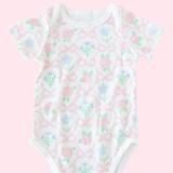 Pink Bow Floral Baby Bodysuit | 100% Organic Cotton Infant Onesie