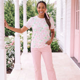 Pink Rose & Bow Floral Cotton T-Shirt | 190GSM Cotton