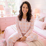 Pumpkin Bow Women's V-Neck Long Sleeve Pajama Set | Soft Faux Cotton Lounge Set with Pockets