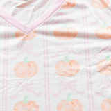 Pumpkin Bow Women's V-Neck Long Sleeve Pajama Set | Soft Faux Cotton Lounge Set with Pockets