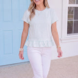 Mint Floral Peplum Top | Feminine Ruffle Hem Tee