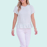 Mint Floral Peplum Top | Feminine Ruffle Hem Tee