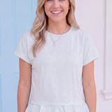 Mint Floral Peplum Top | Feminine Ruffle Hem Tee