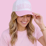 Mama Floral Snapback Hat | Pink & White Adjustable Curved Brim Baseball Cap