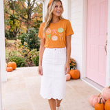 Pastel Pumpkin & Bow Graphic Tee | 100% Cotton Fall T-Shirt