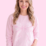 Blush Pink Vintage Bow Fleece Crewneck Sweatshirt