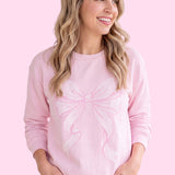 Blush Pink Vintage Bow Fleece Crewneck Sweatshirt