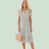 Pink Floral Cap Sleeve Midi Dress | Soft Milk Silk Tiered Dress