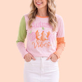 Autumn Vibes Colorblock Long Sleeve Tee | 100% Cotton Women's Fall Shirt
